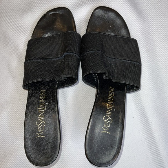Yves Saint Laurent Block Heeled Slides Black Stretch Women's Size 8 - Picture 7 of 8
